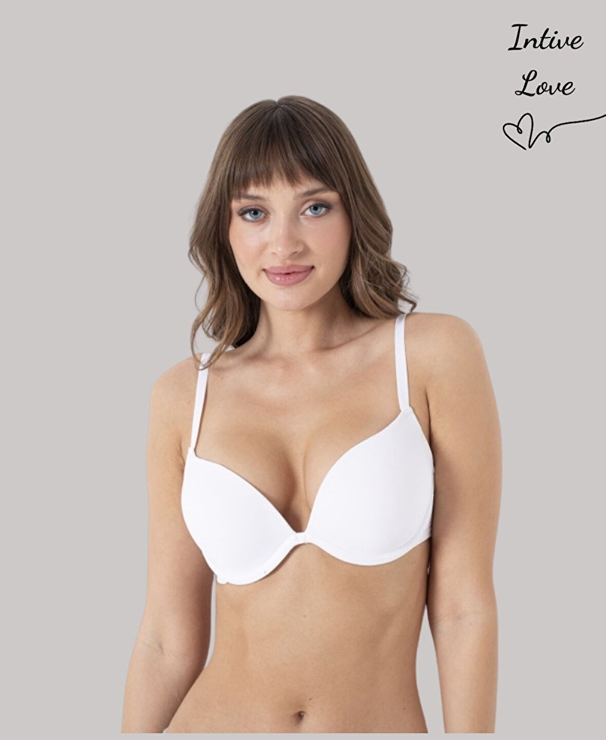 NBB Double Push-up V Yaka Balenli İnce Askılı Günlük Kullanım Sütyen- Ten, Beyaz