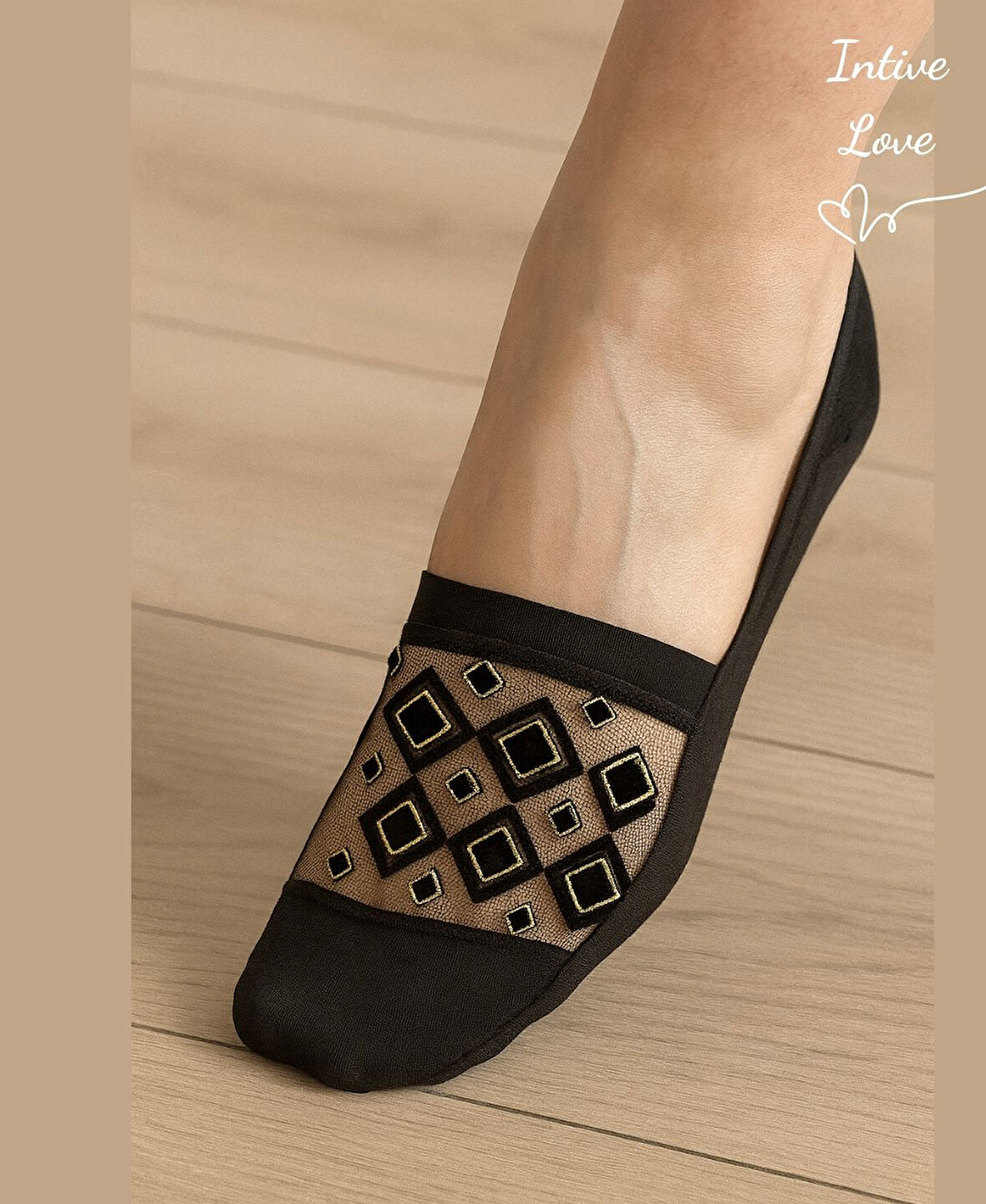 Zeyna Önü Transparan Gold/Gümüş İşlemeli Burnu Kapalı Feminen Şık Babet Çorabı