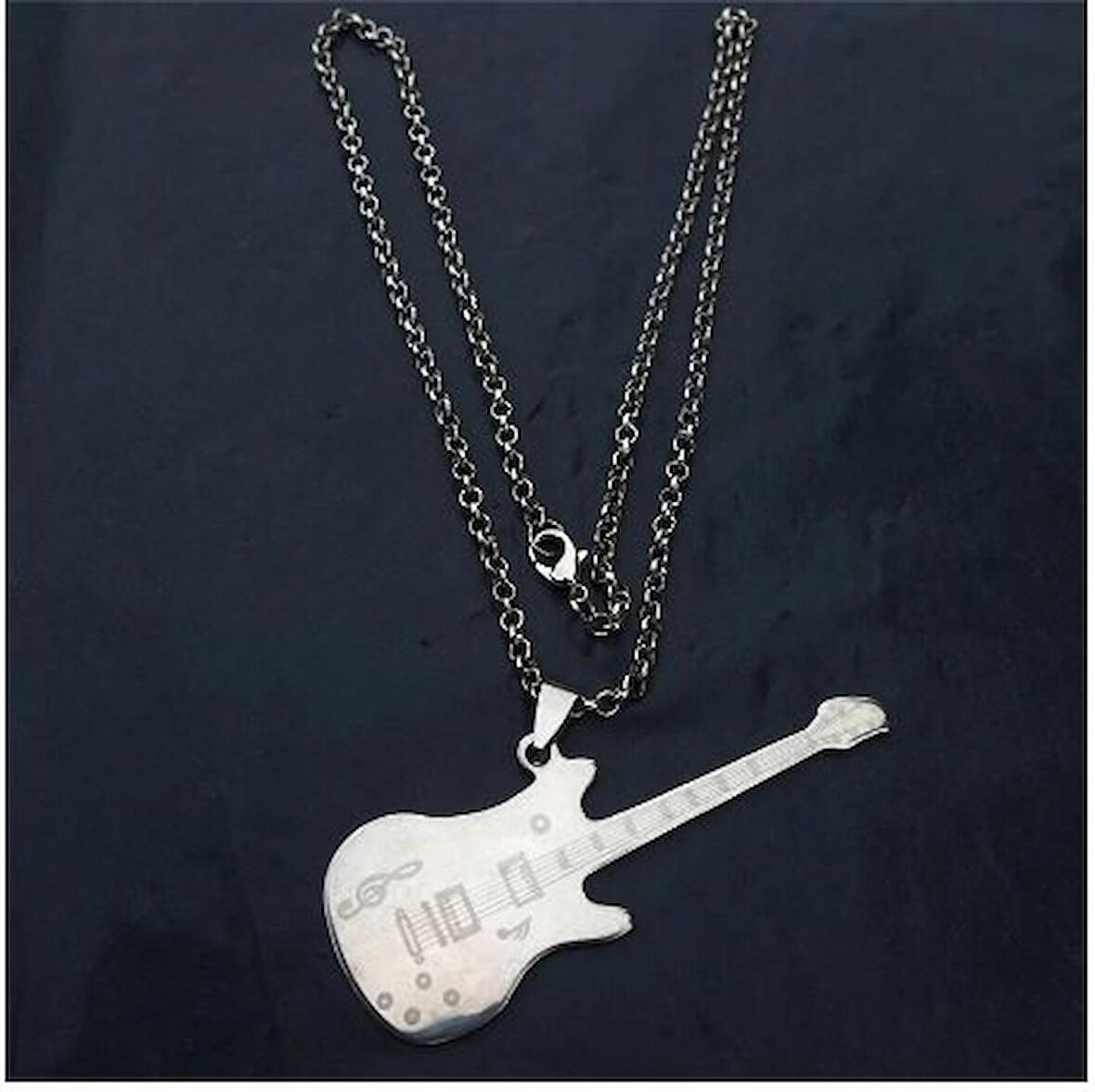 Gitar Kolye GÜMÜŞ & Deri Zincir