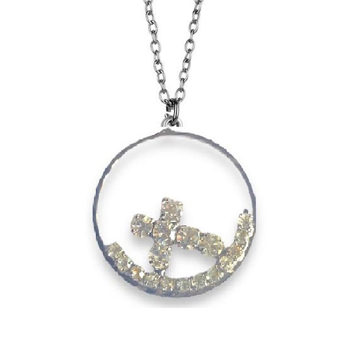 Haç Put Zirkon Yuvarlak Taşlı Kolye Kadın