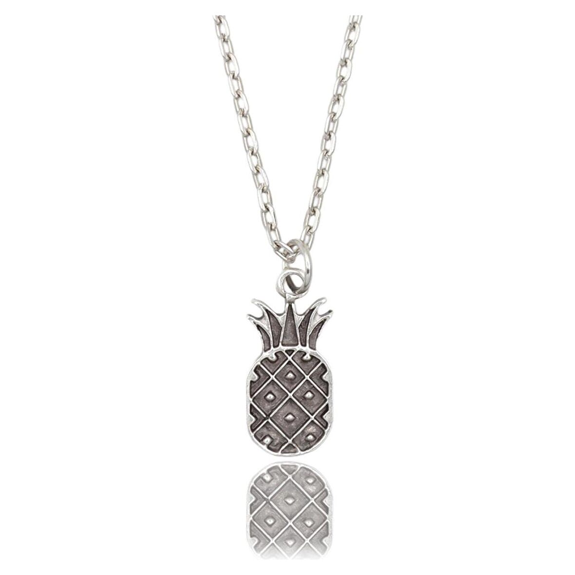 Herşey Nota Ananas Erkek Kadın Kolye Antik Gümüş Kaplama - 60 cm Düz Zincir