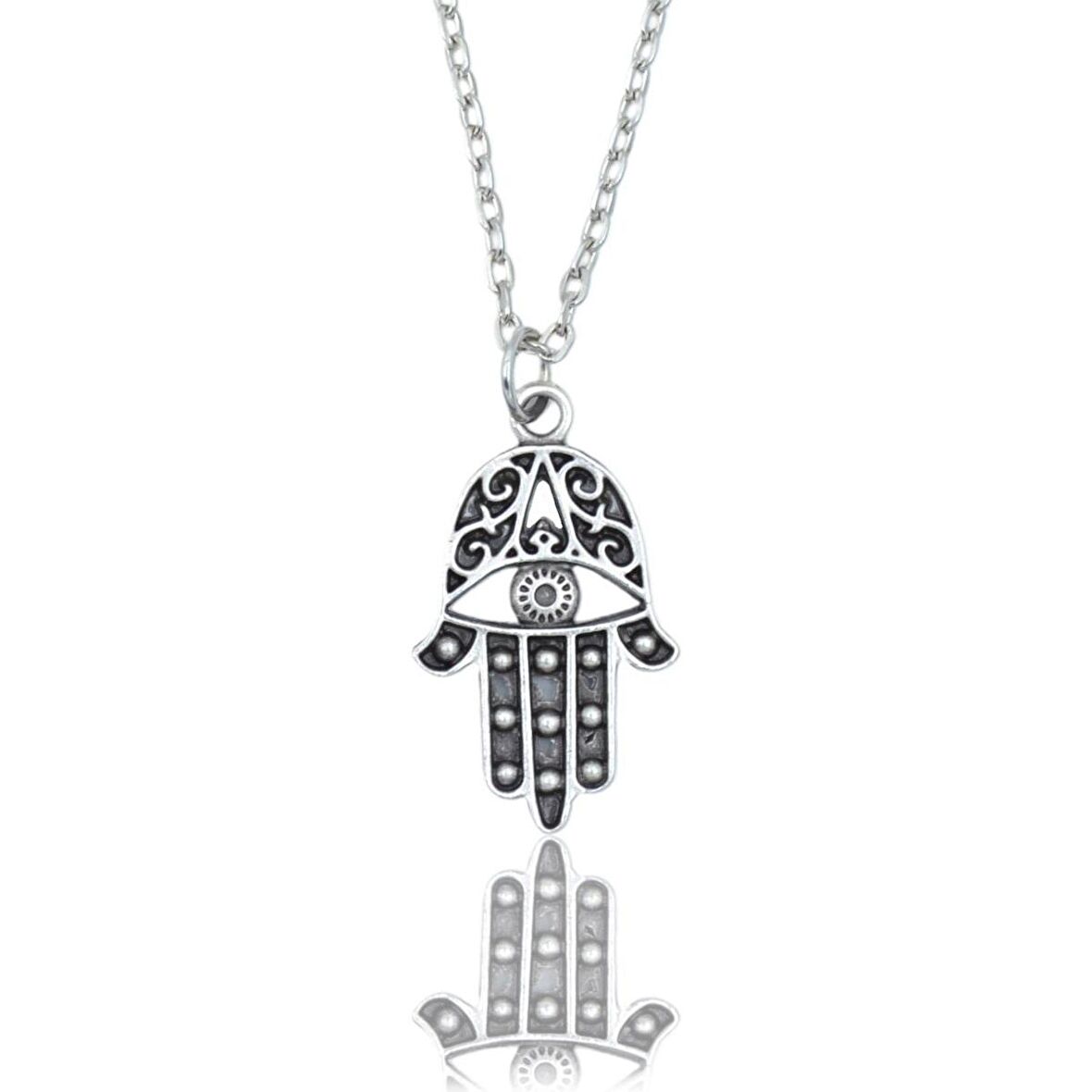 Fatma Ana Eli Erkek Kadın Kolye Antik Gümüş Kaplama - 60 cm Düz Zincir