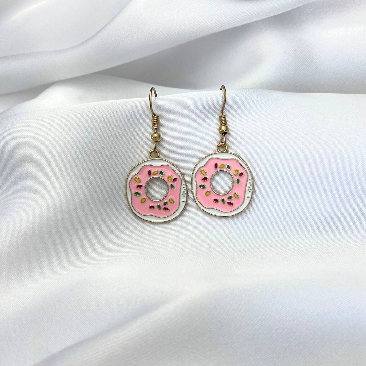 Pembe Donut Figür Tatlı Küpe