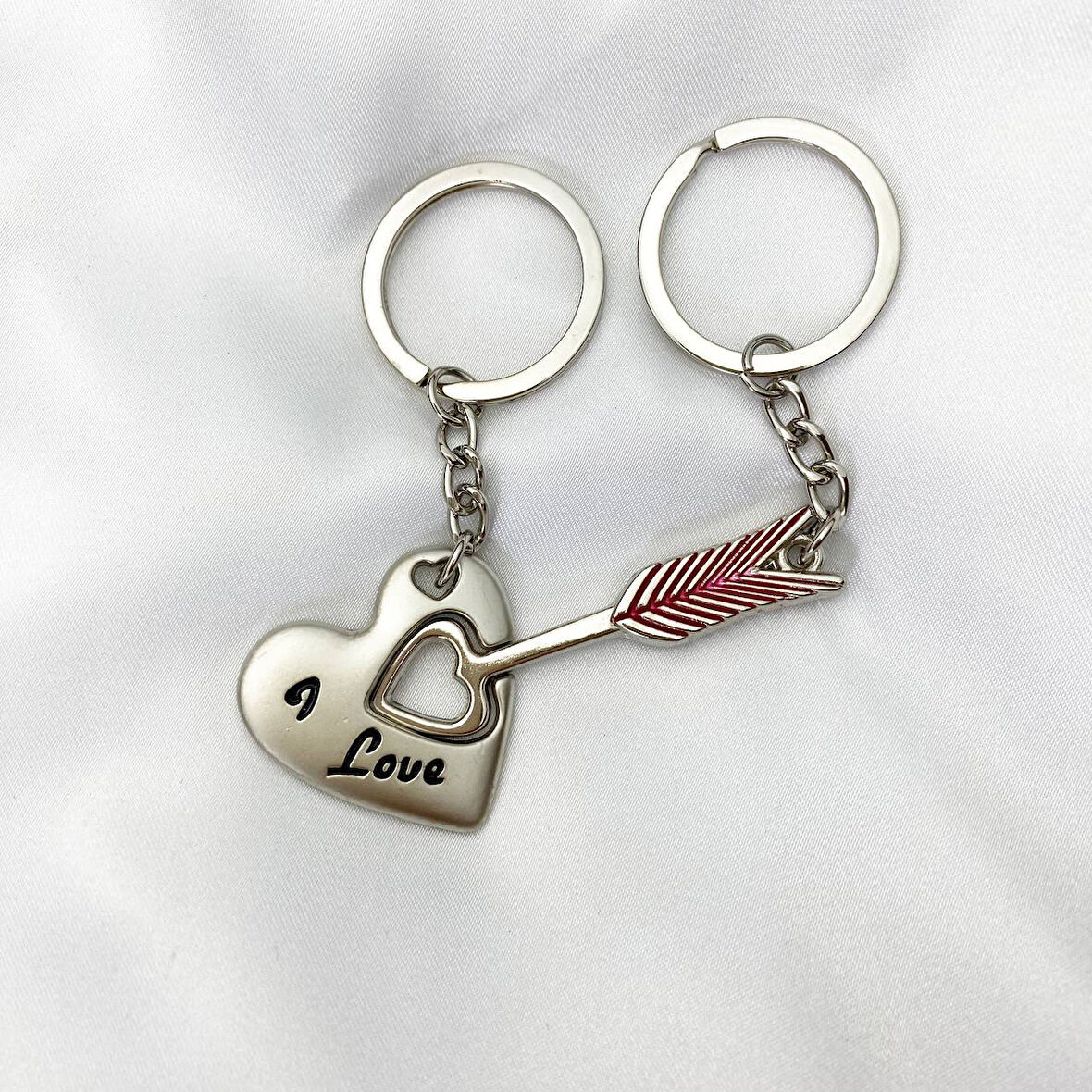 Love Yazılı Çift Sevgili Anahtarlık Aşk Kalp Eros Oku Anahtarlık