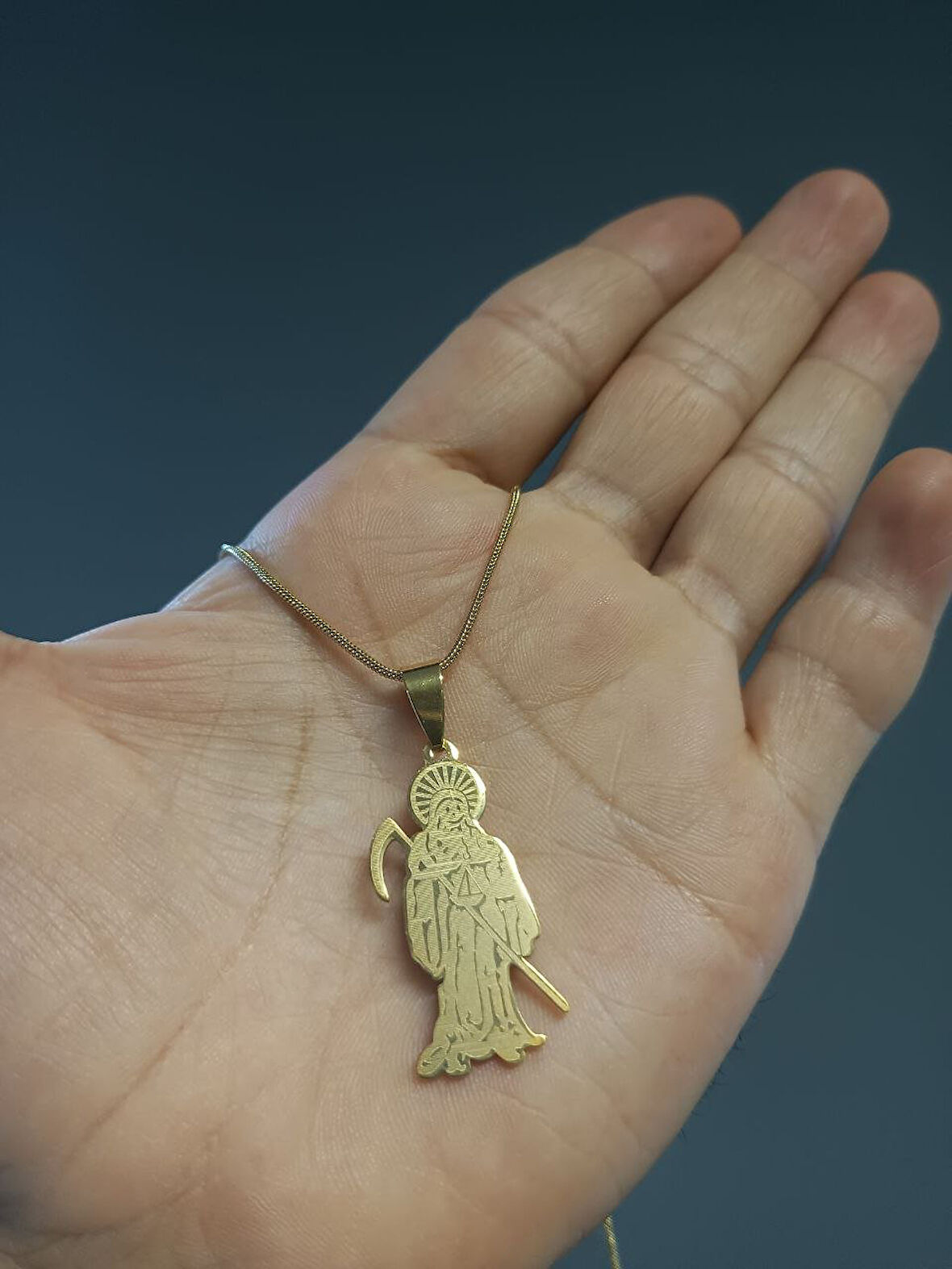 Hip Hop Tarzı Kutsal Ölüm İskelet Gold Renk 316L Paslanmaz Çelik Figür Kolye