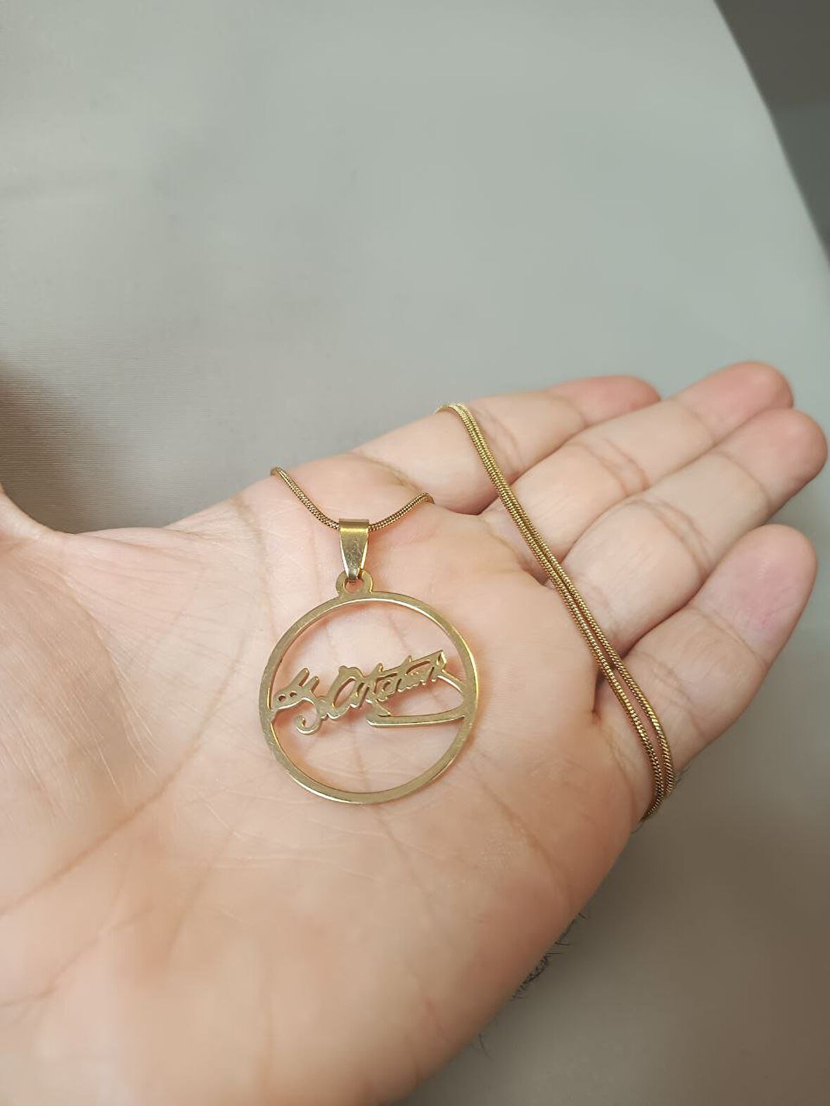 Mustafa Kemal Atatürk İmza Gold Renk 316L Paslanmaz Çelik Figür Kolye