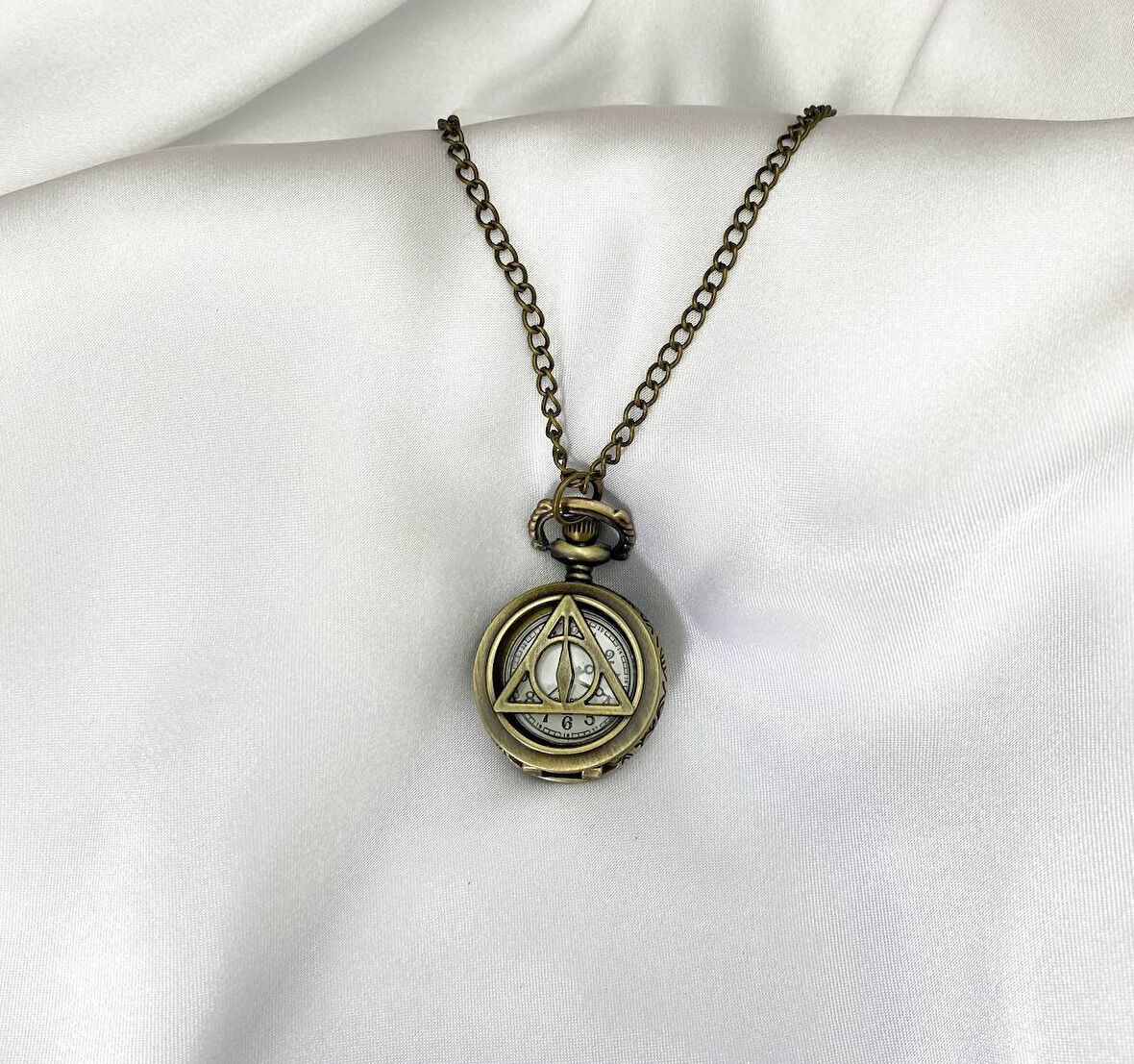 Harry Potter Saatli  Deathly Hallows Çift Taraflı  Kolye