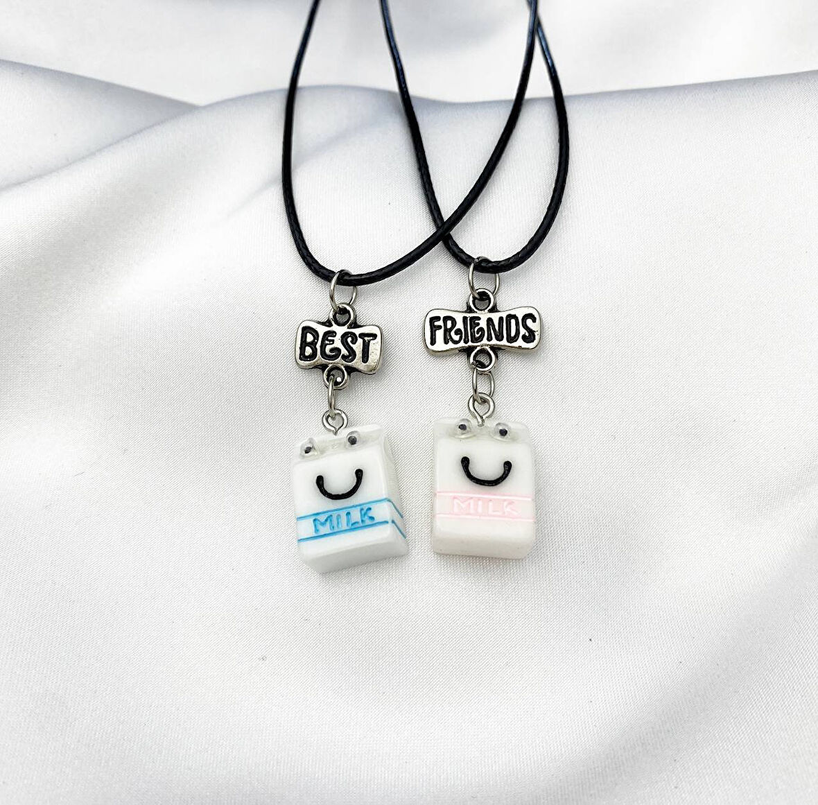 Best Friend Zincirli Milk Süt Kutusu İkili Arkadaş Sevgili Kolye
