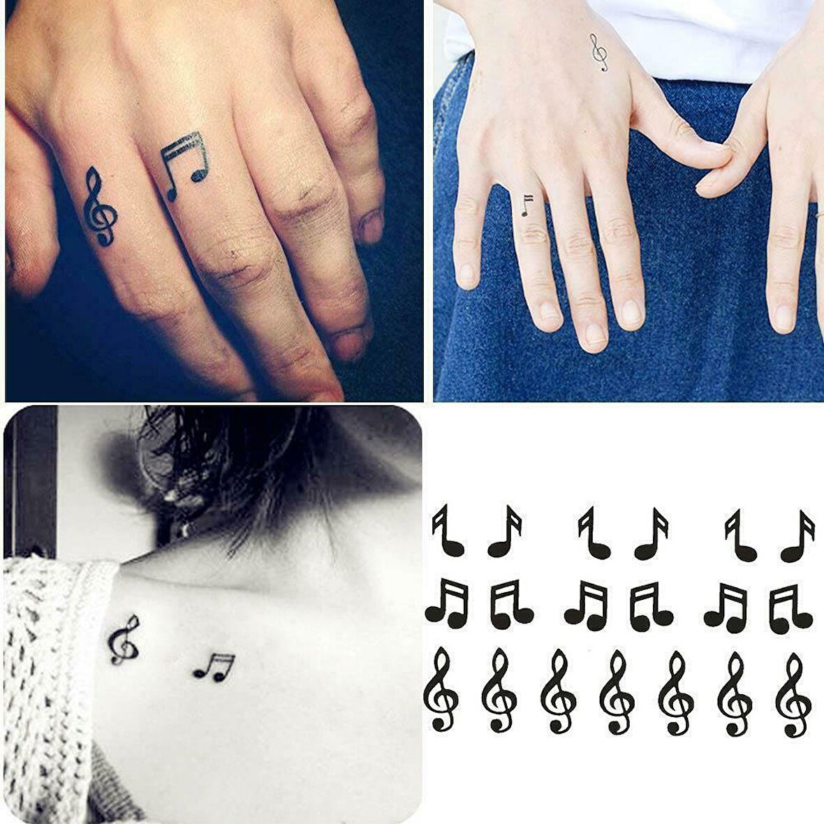 Sol Anahtar Müzik Melod Nota Geçici Dövme Küçük