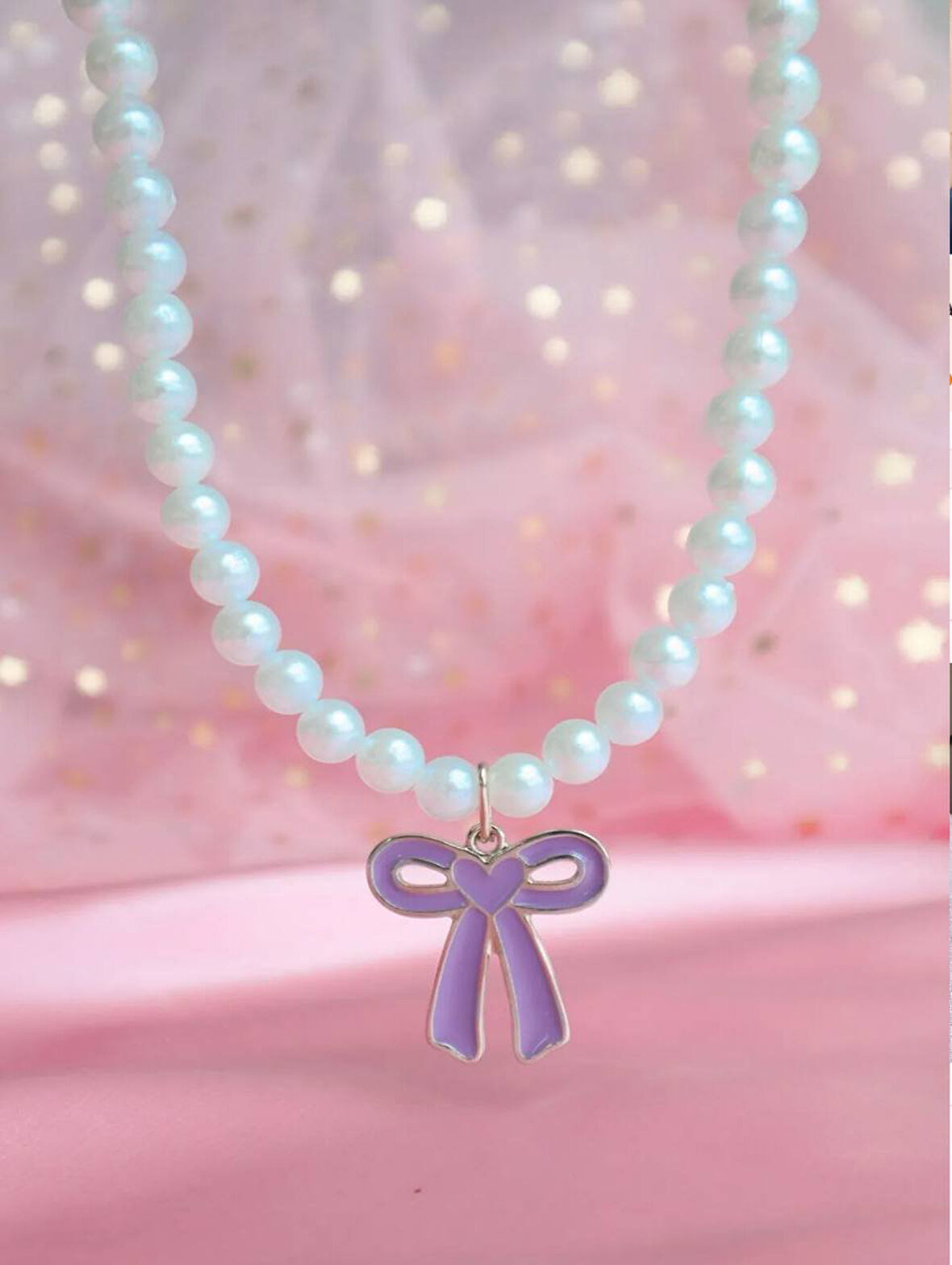 Mor Fiyonk Kurdele Kadın İnci Kolye