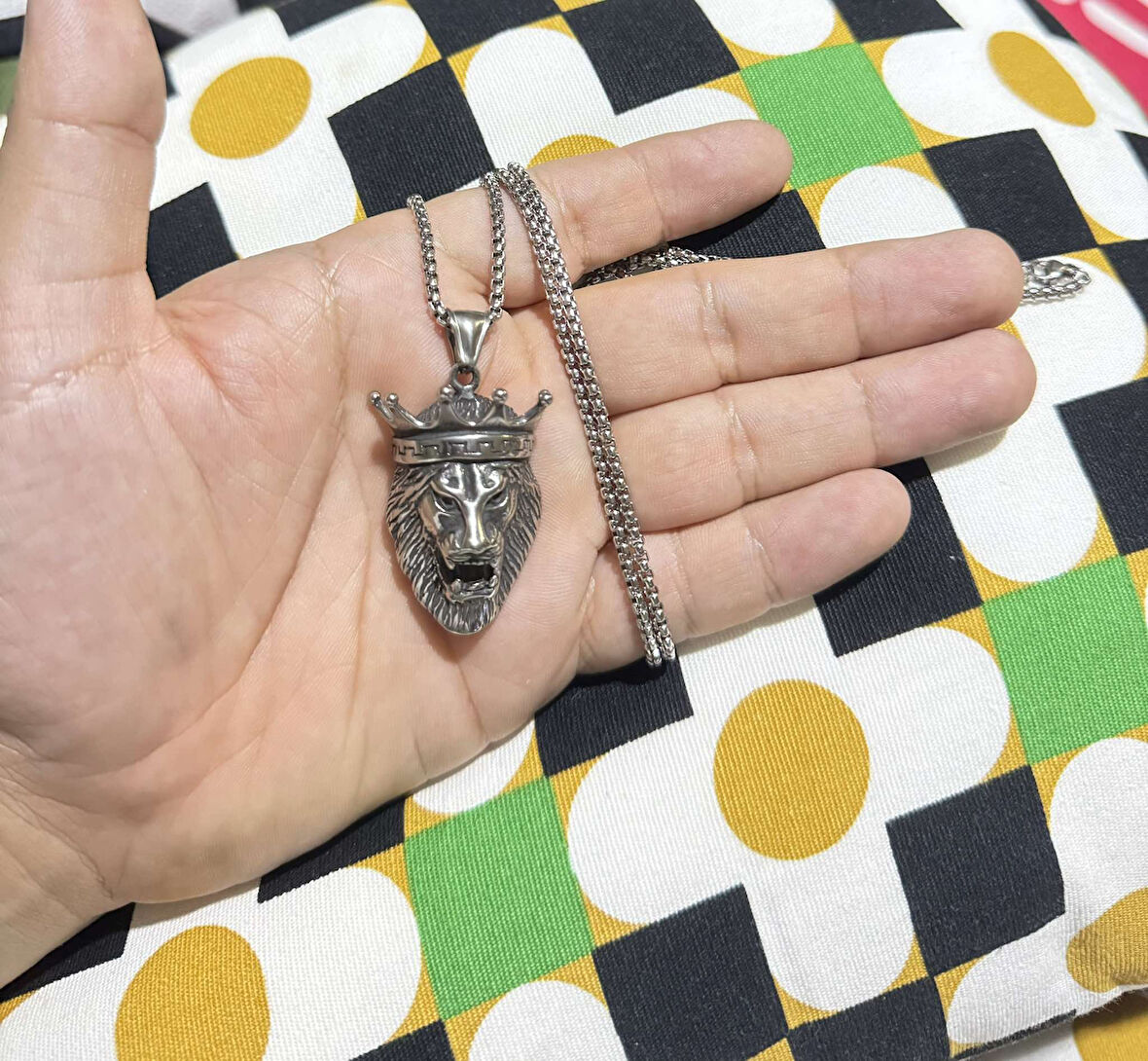 Aslan Erkek Paslanmaz Çelik 316L Alerji Yapmaz Gümüş Kolye