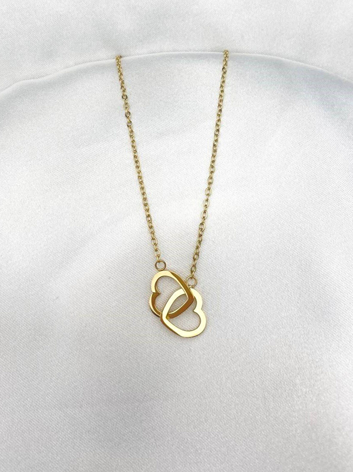 İç İçe Kalpler Aşk Sevgi Bağlılık Kolyesi Gold Renk Paslanmaz Çelik Kolye