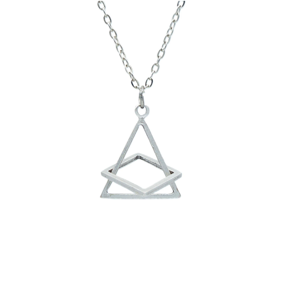 Üçgen Kare Geometrik Zincir Kolye Gümüş Kaplama Erkek Kadın Kolye 