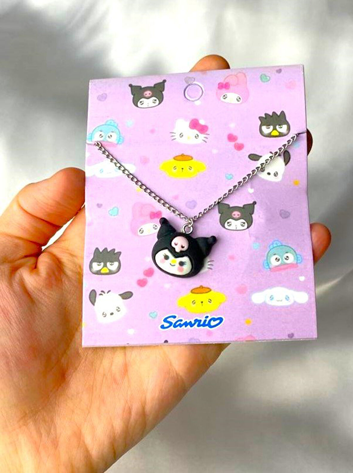 Kuromi Renkli Çizgi Film Karakter Kolyesi - Zincirli Tasarım