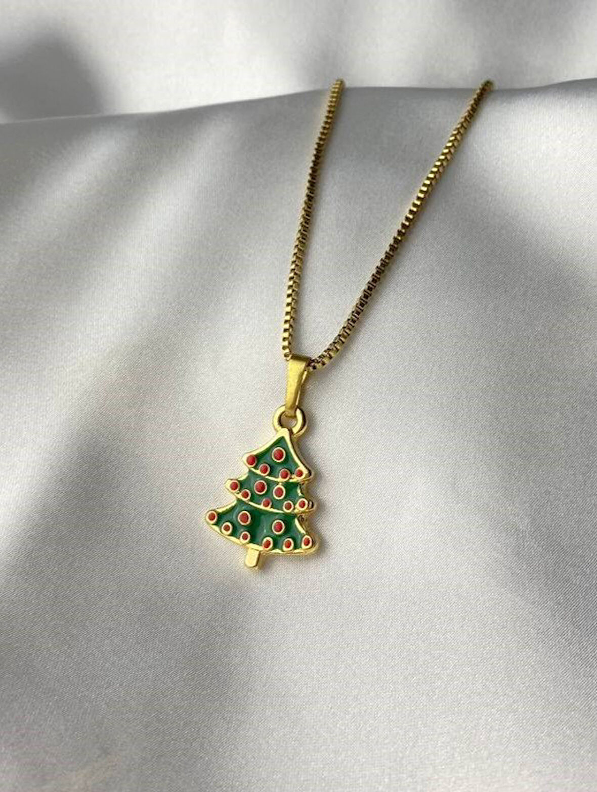 Süslenmiş Yılbaşı Ağacı Mineli Gold Kaplama Kolye