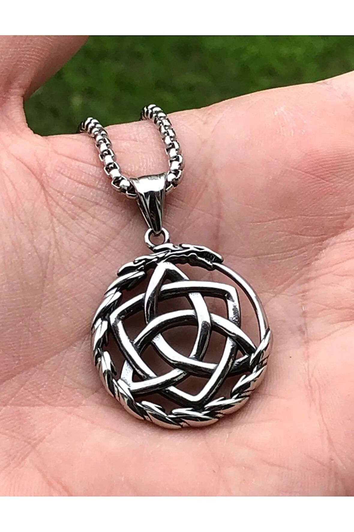 Ouroboros Triquetra Viking Kelt Üçlüsü Paslanmaz Kararmaz 316L Çelik Kolye