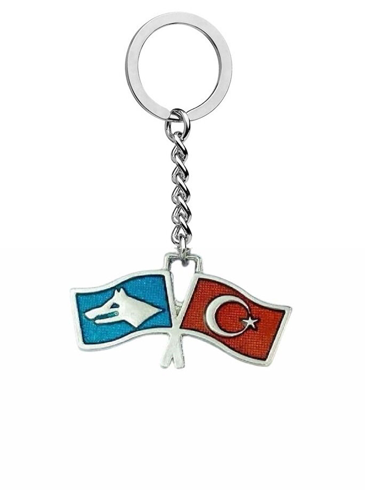 Türk Bozkurt İkili Bayrak Anahtarlık Çanta Süsü 