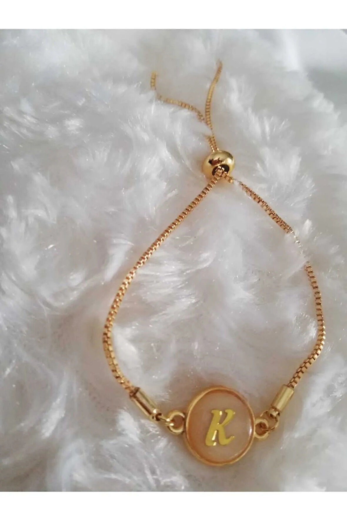 Altın Sedef Ayarlanabilir Kadın Gold Asansörlü K Harf Bileklik