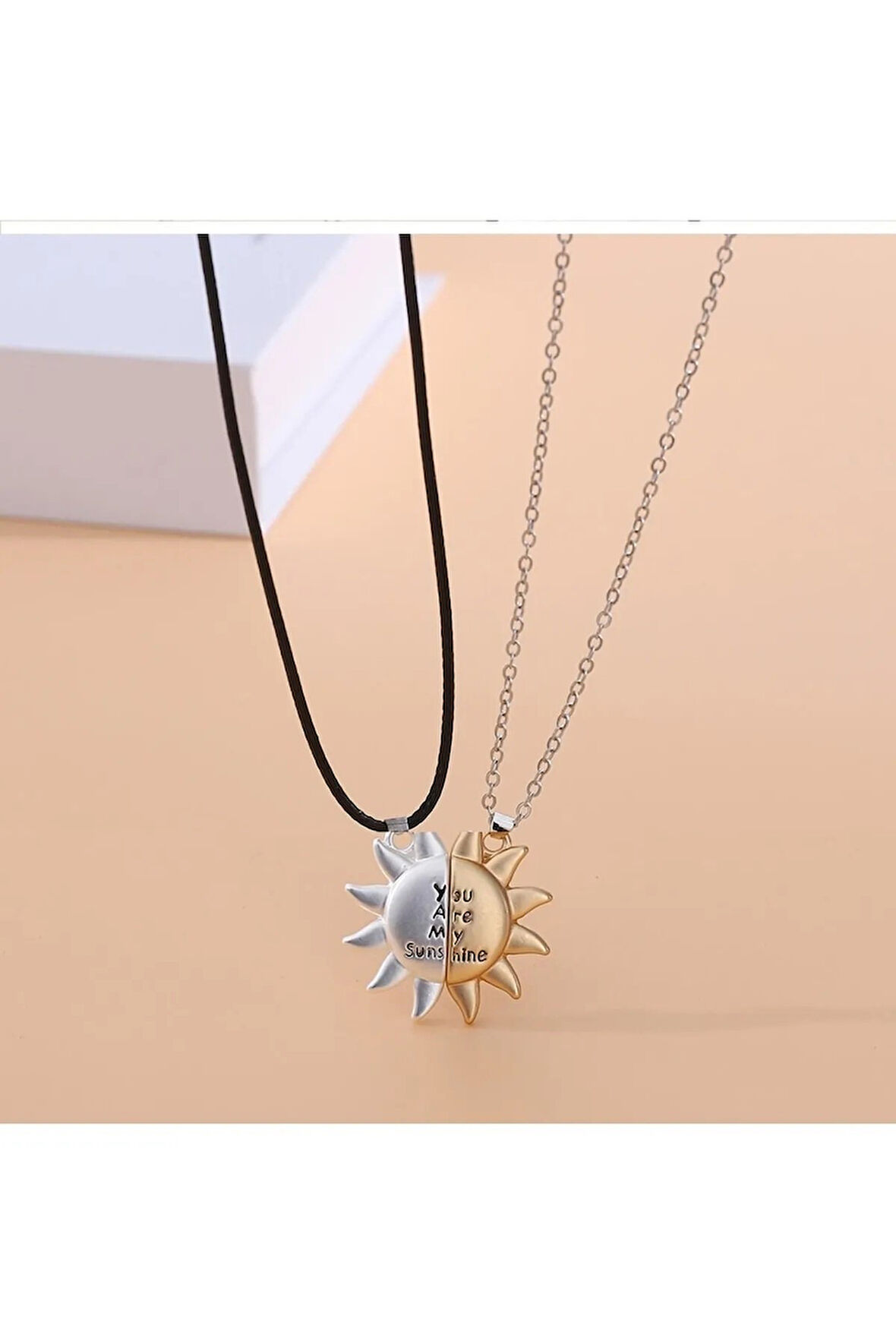 You Are My Sunshine Sen Benim Gün Işığımsın Mıknatıslı Güneş Kolye Hediyelik Sevgili Çift Kolyesi