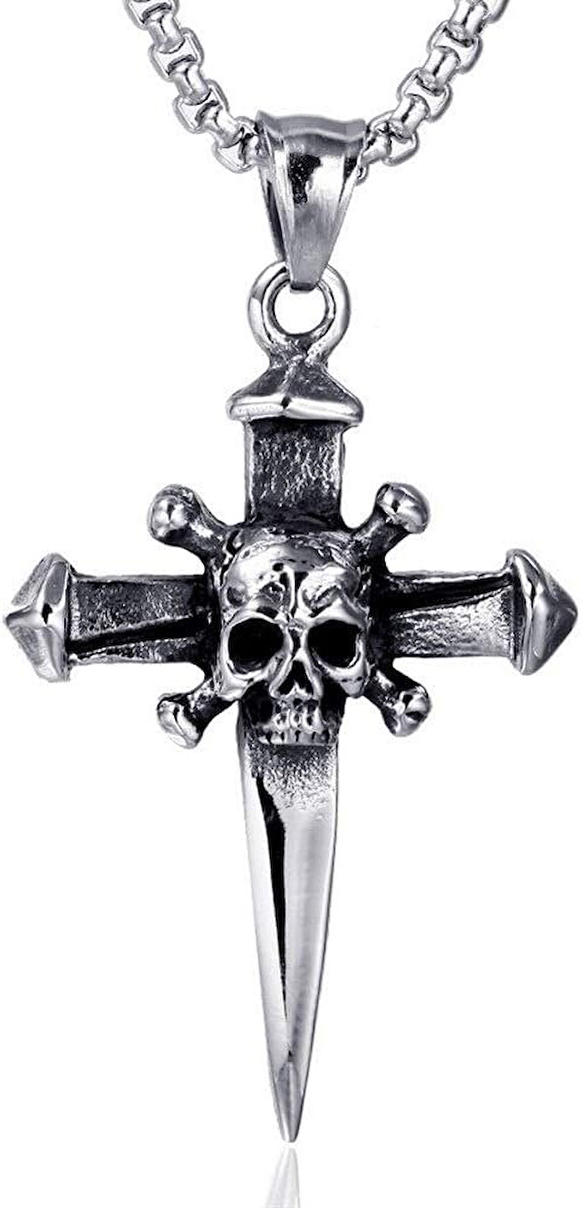 Gotik Haç Kuru Kafa Erkek 316L Paslanmaz Çelik Takı Kolye