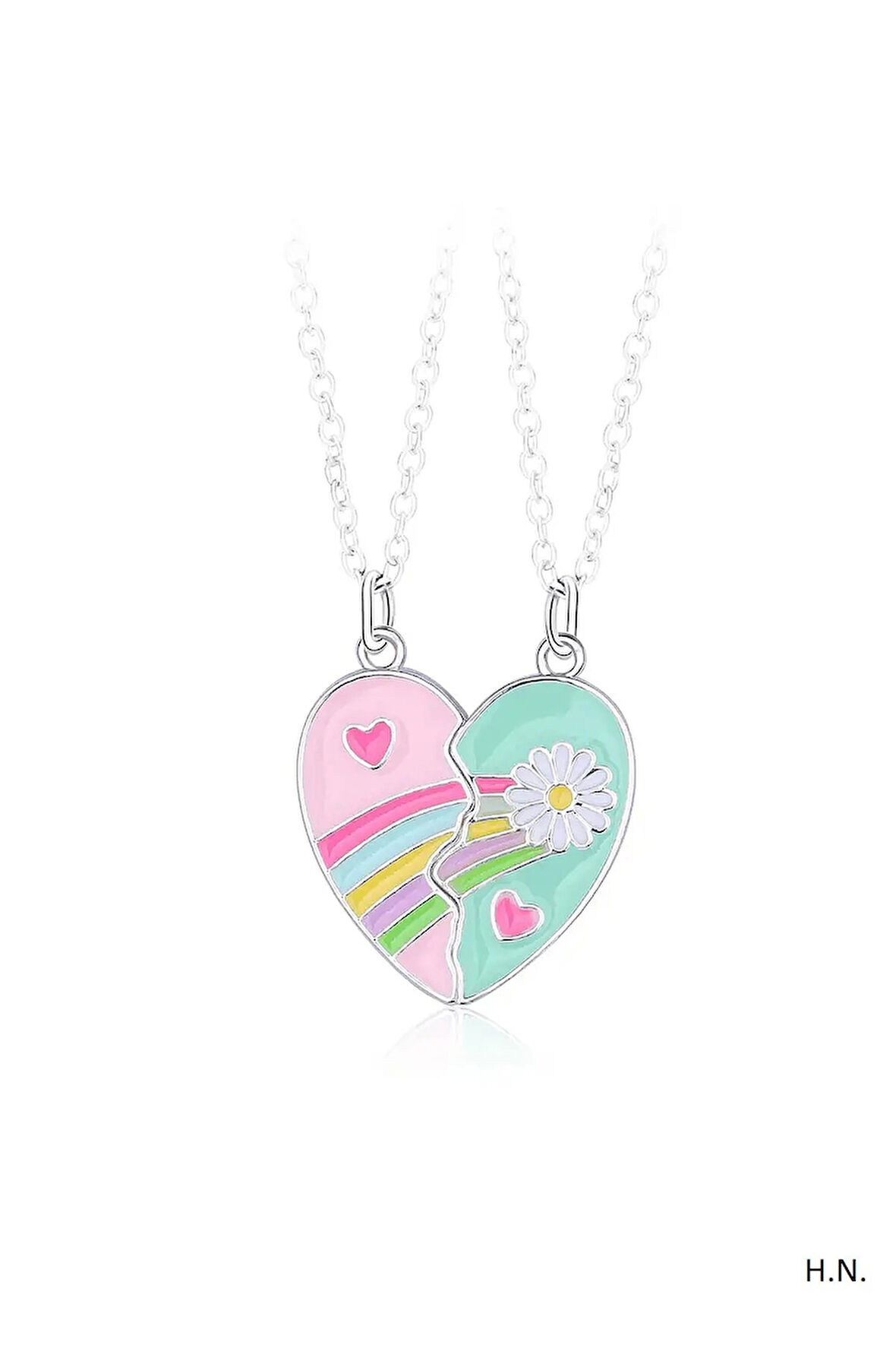 2'li Mıknatıslı Kolye Papatya ve Kalp Figürlü Kolyesi İki Adet Çift 2 Adet