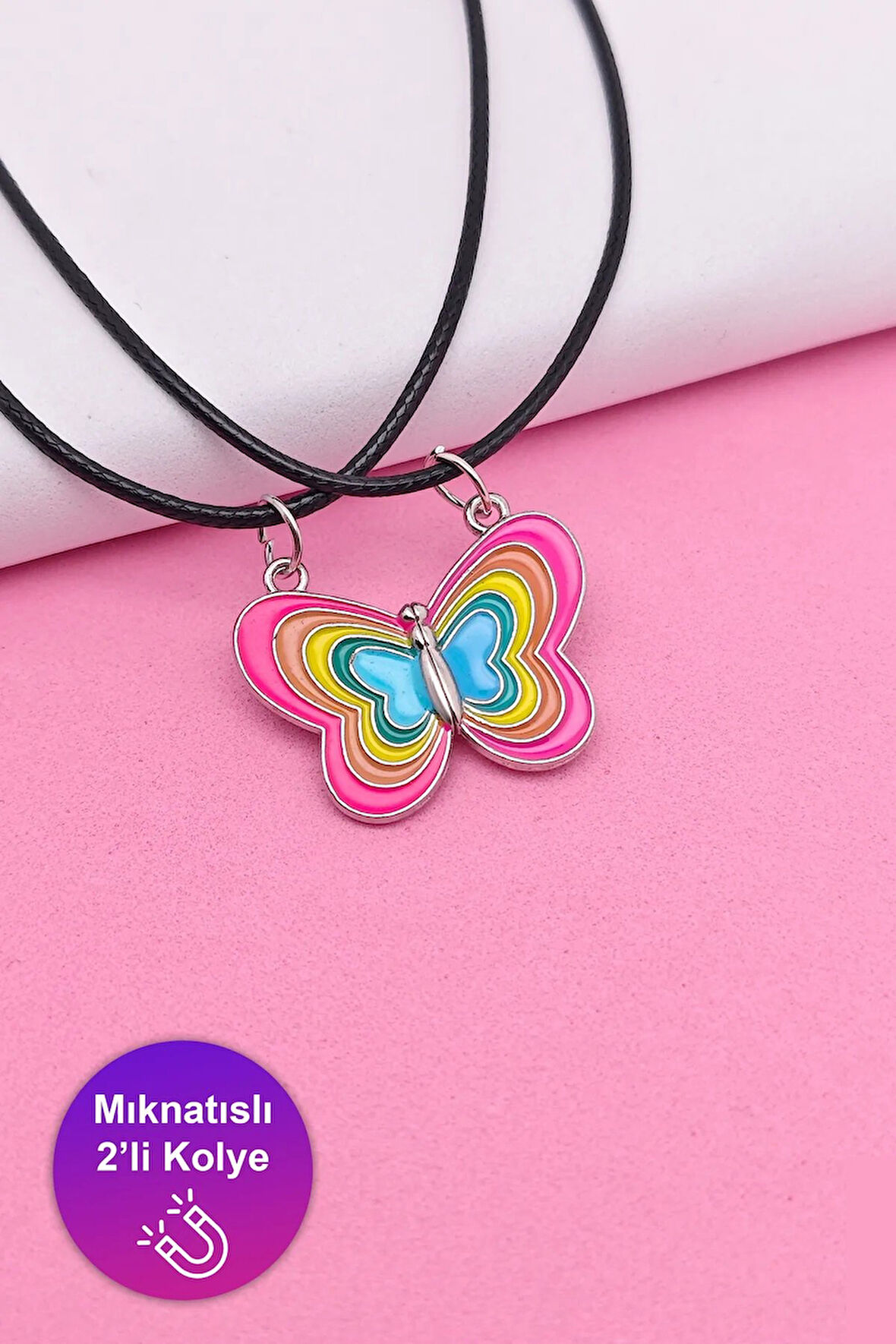 Mıknatıslı 2'li Kolye Kelebekli Kalp Best Friends Kolyesi 2 adet Çift 