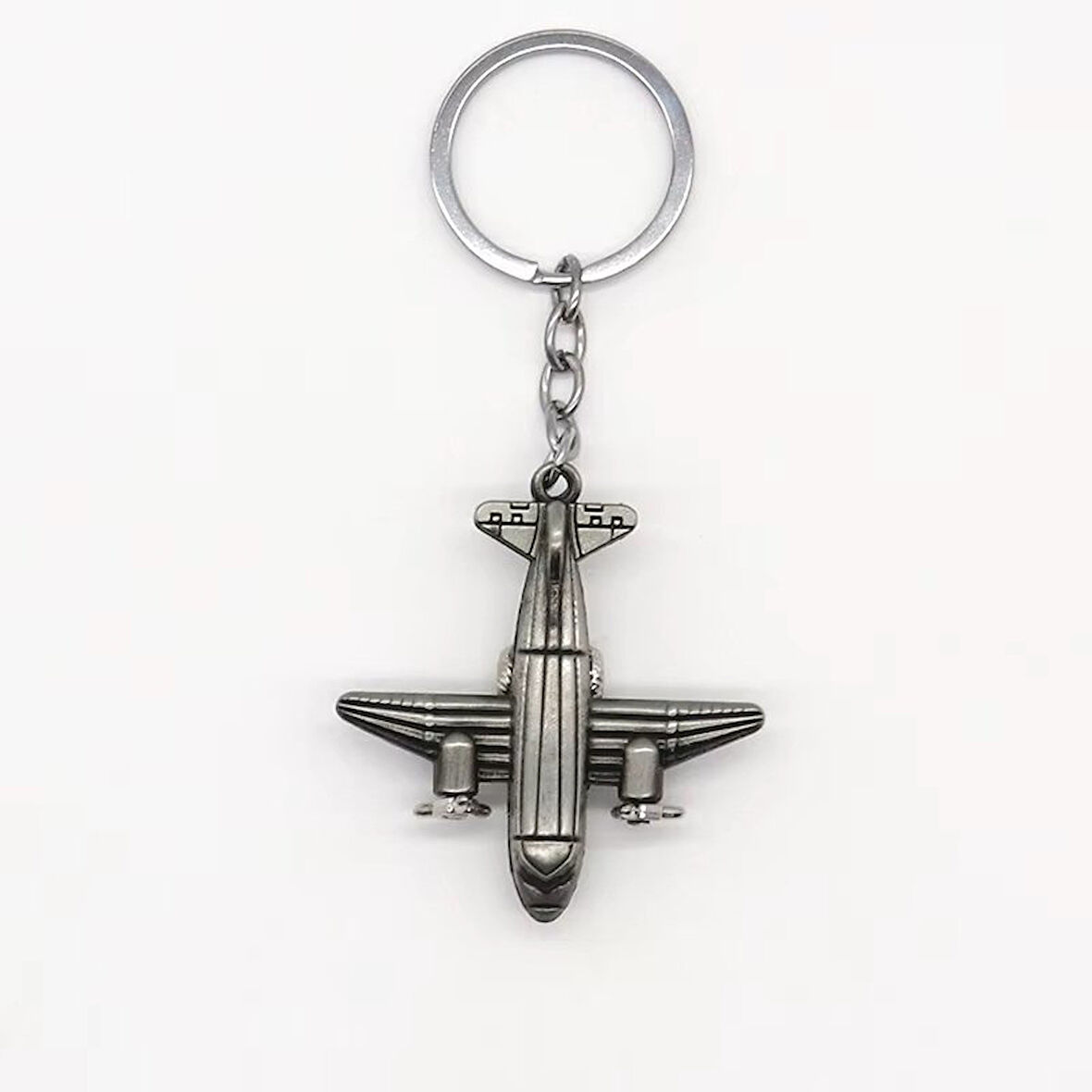 Pervaneli Uçak 3 Boyutlu Tekerlekleri Dönen Pervanesi Gümüş Hoster Pilot Hediye Anahtarlık