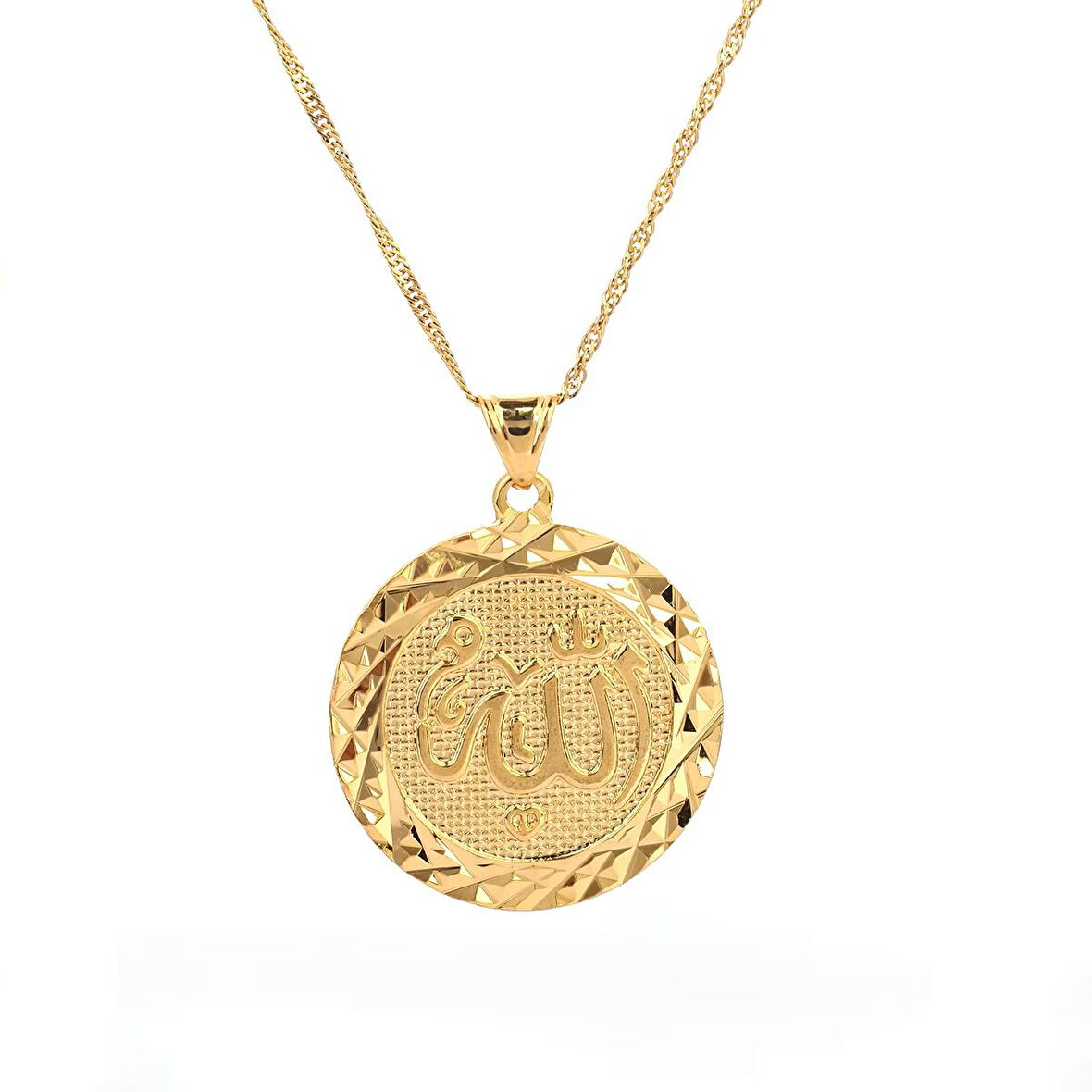 Allah Lafzı Gold Altın Kaplama Yuvarlak Kadın Kolye