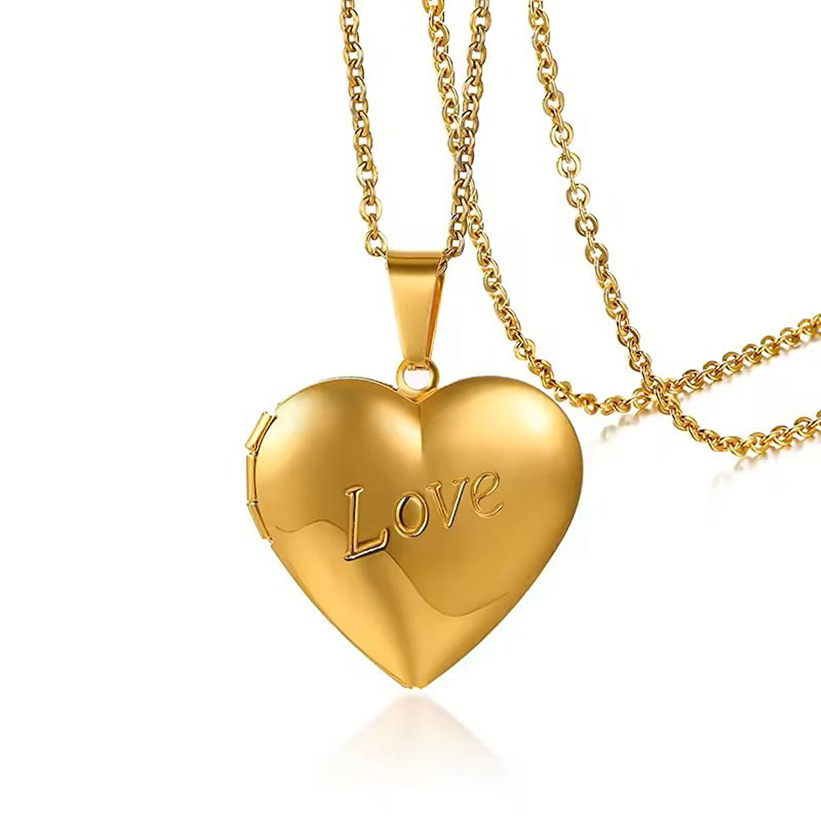 Love Yazılı Paslanmaz Çelik Gold Kapağı Açılabilen Kadın Kolye 