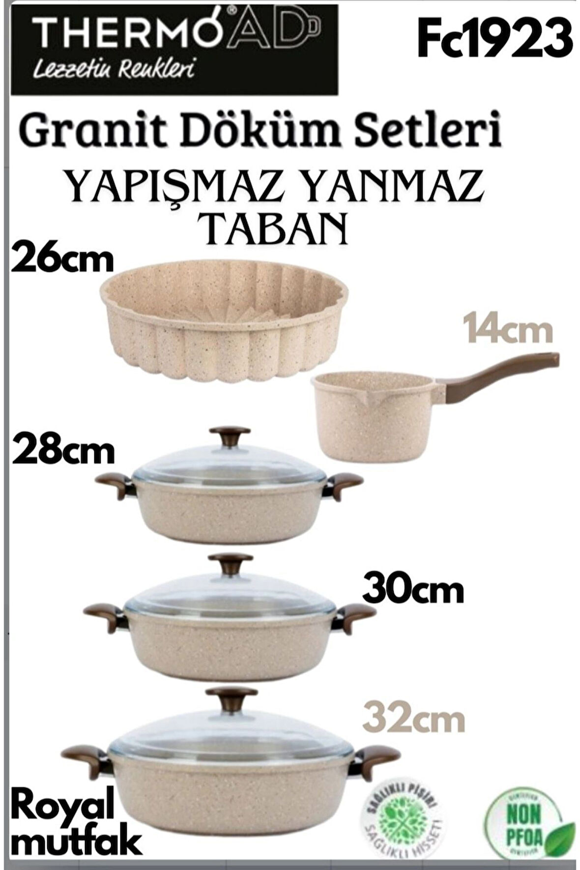 Thermoad 5'Li Vizon Set (28-30-32 Cm Karnıyarık Tenceresi-Tart Kalıbı-Sosluk&Sütlük)