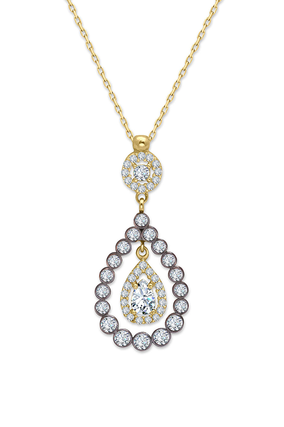 Damla Form Elmas Görünümlü Altın Kolye