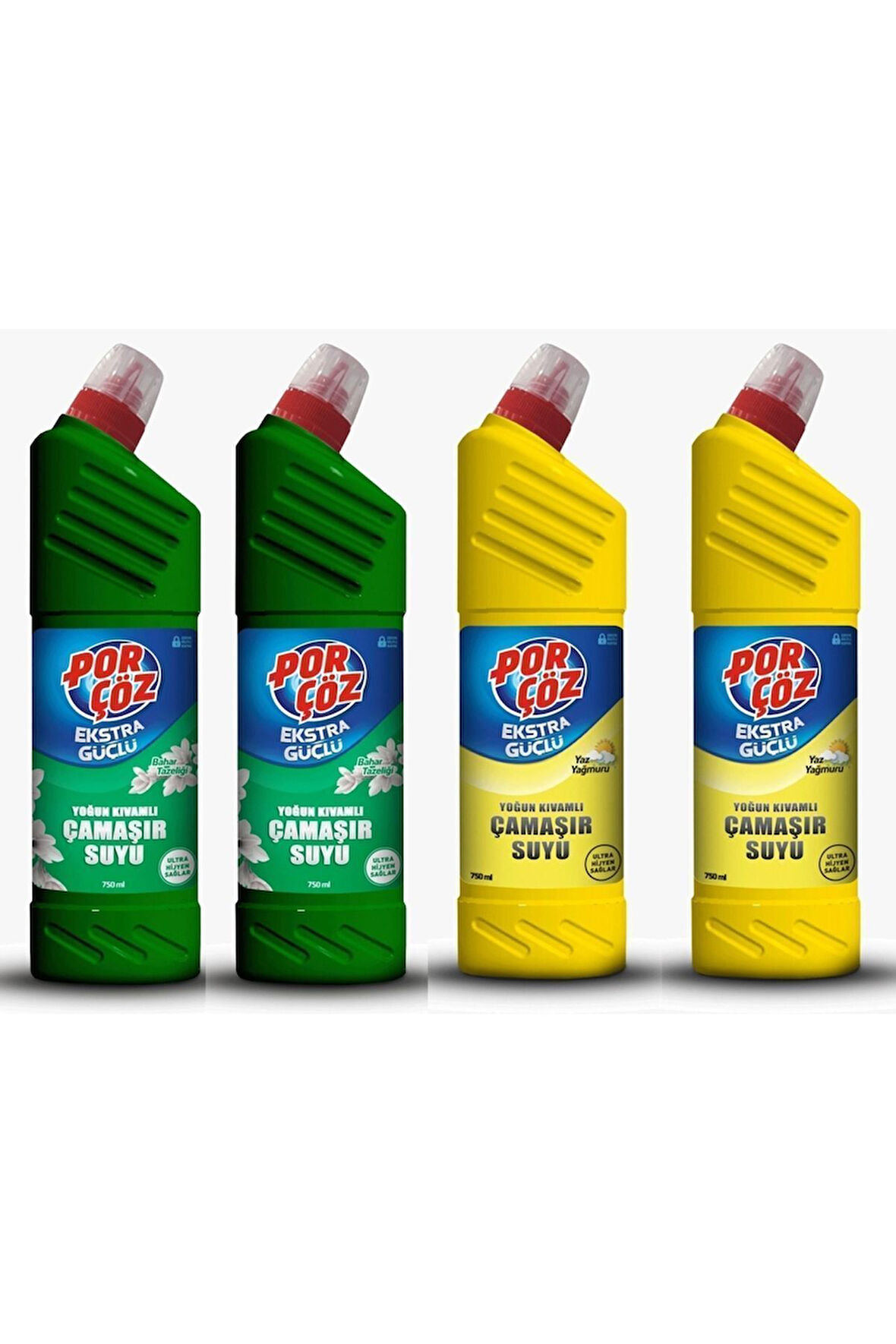 Porçöz Yoğun Kıvamlı Çamaşır Suyu Bahar Tazeliği+Yaz Yağmuru 750 ml 4'lü Set