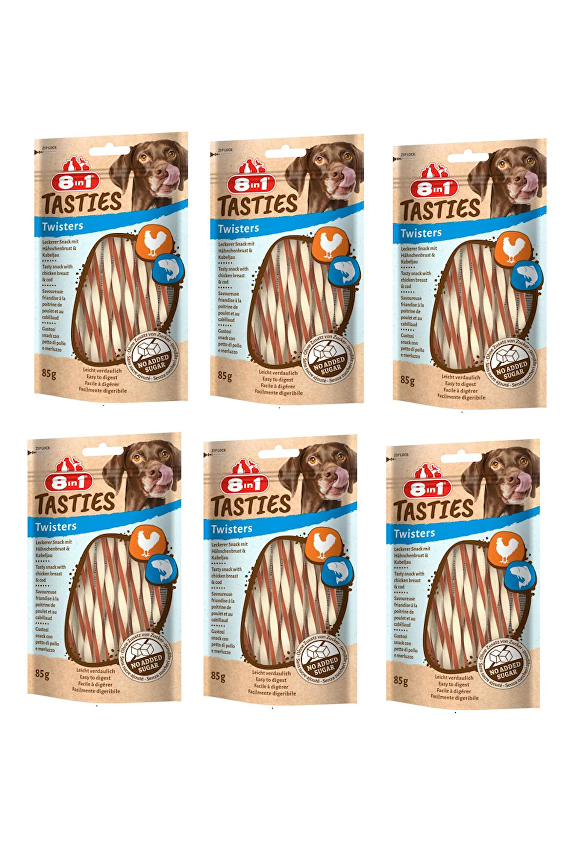 8in1 Tasties Twisters Tavuk ve Balıklı Köpek Ödülü 85 Gr. X 6 Adet