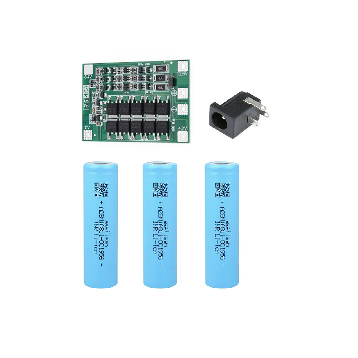 3 Adet Aspilsan Li-ion Pil, 3S 40A BMS ve 5,5x2,5 Dişi Soket