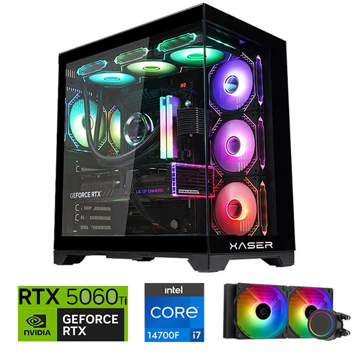 Xaser Lexus x360 i7 14700F 16GB DDR5 Ram 2TB M.2 NVMe SSD 8GB RTX5060 Ti Sıvı Soğutmalı Oyuncu Bilgisayar