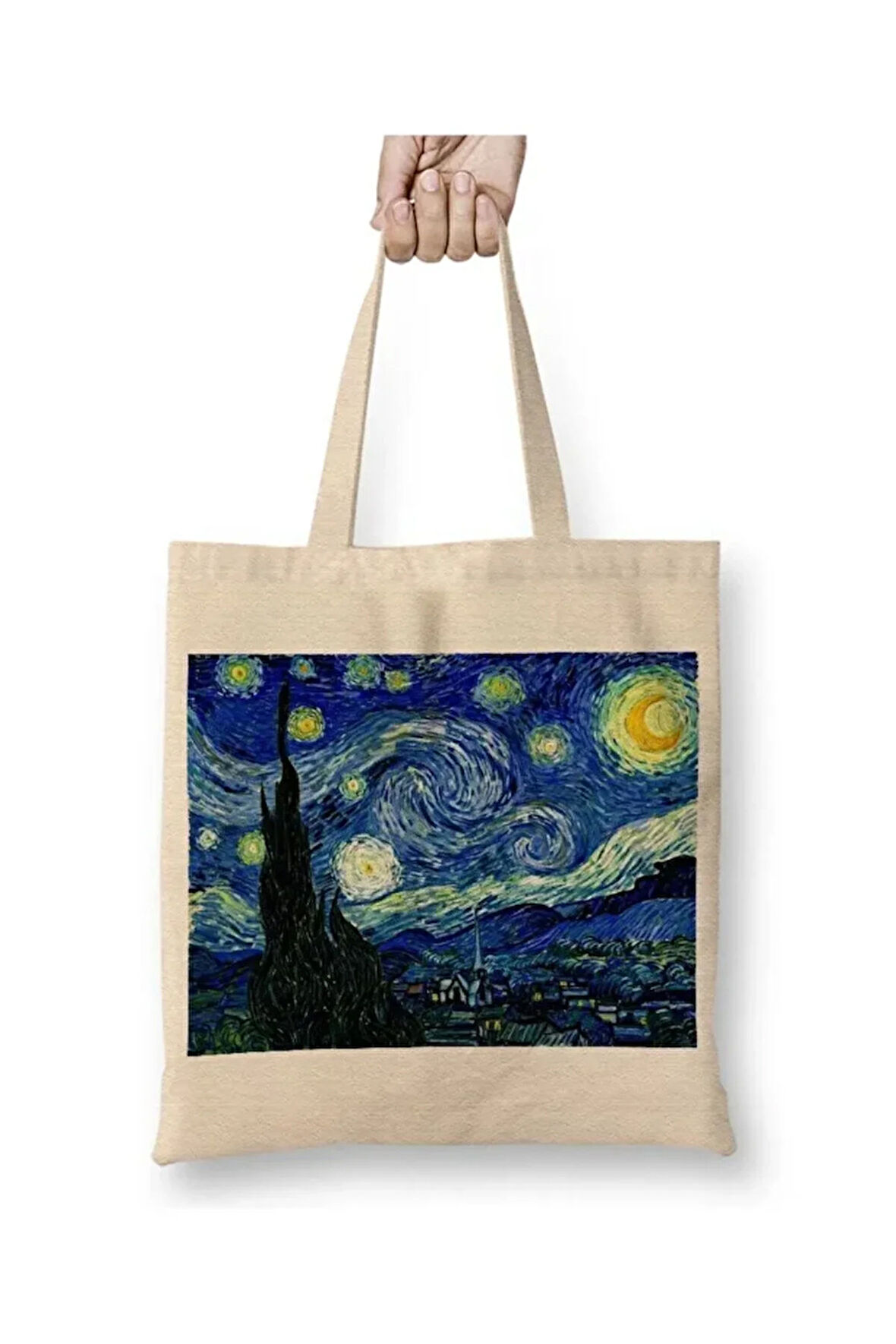 Van Gogh Yıldızlı Gece Bez Çanta Uzun Saplı Alışveriş Çantası Plaj Çantası