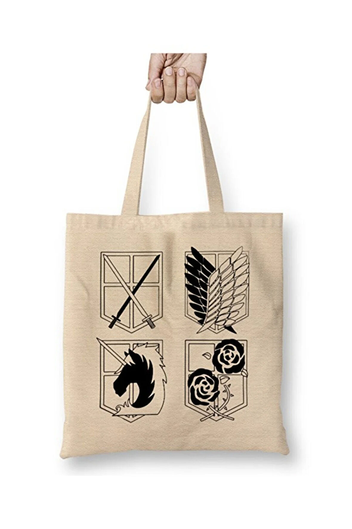 Attack On Titan Logo Bez Çanta Uzun Saplı Alışveriş Çantası Plaj Çantası