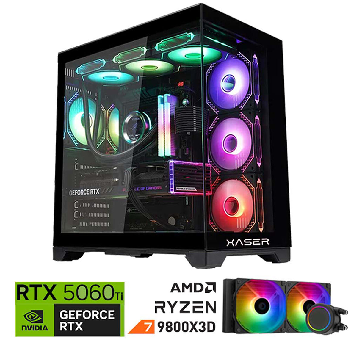 Xaser Lexus x530 Ryzen 7 9800X3D 32GB DDR5 Ram 2TB M.2 NVMe SSD 8GB RTX5060 Ti Sıvı Soğutmalı Oyuncu Bilgisayar