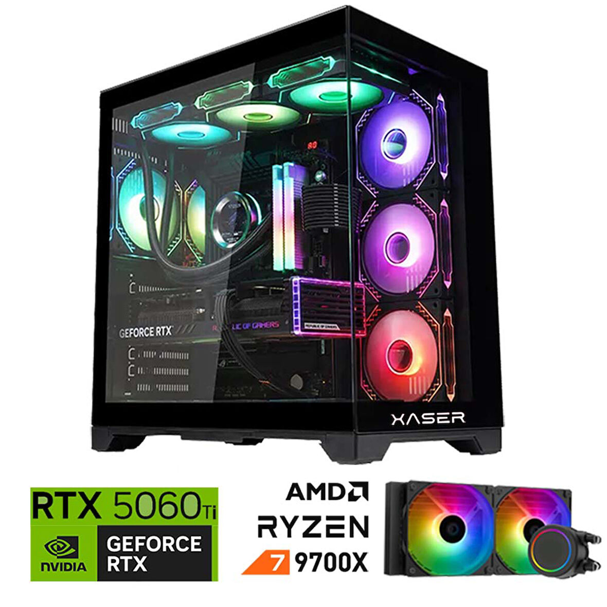 Xaser Lexus x490 Ryzen 7 9700X 32GB DDR5 Ram 2TB M.2 NVMe SSD 8GB RTX5060 Ti Sıvı Soğutmalı Oyuncu Bilgisayar
