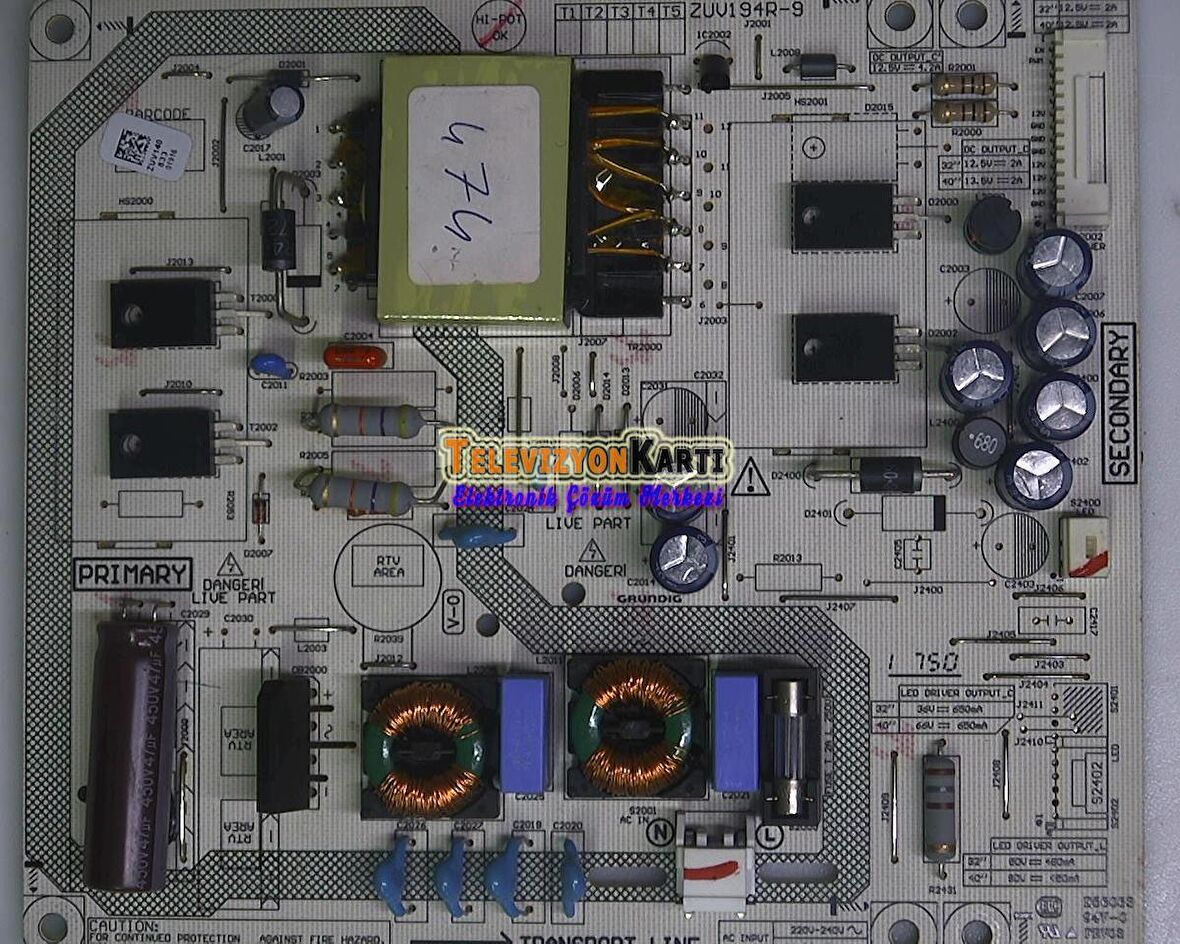 ZUV194R-9, ZUV140, Arçelik A32L6850 5B, Power Board, HV320WHB-N55