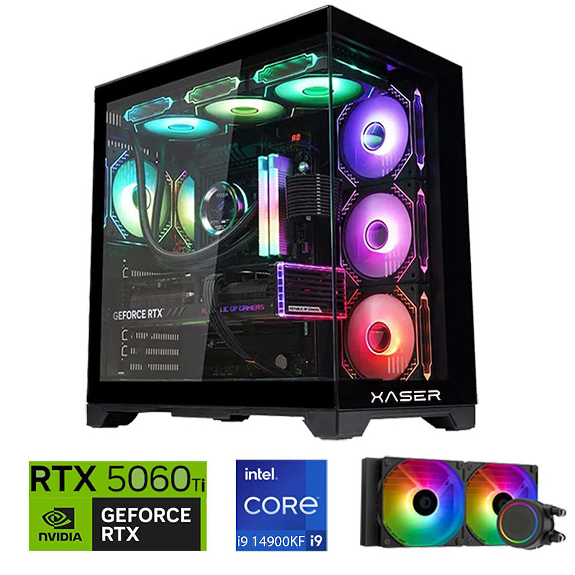 Xaser Lexus x380 i9 14900KF 16GB DDR5 Ram 1TB M.2 NVMe SSD 8GB RTX5060 Ti Sıvı Soğutmalı Oyuncu Bilgisayar
