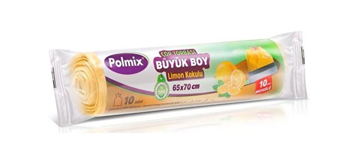 Omnipazar Polmix Büzgülü 65x70 cm Limon Kokulu Büyük Boy Çöp Torbası 10x30 Rulo 300 Adet 42911