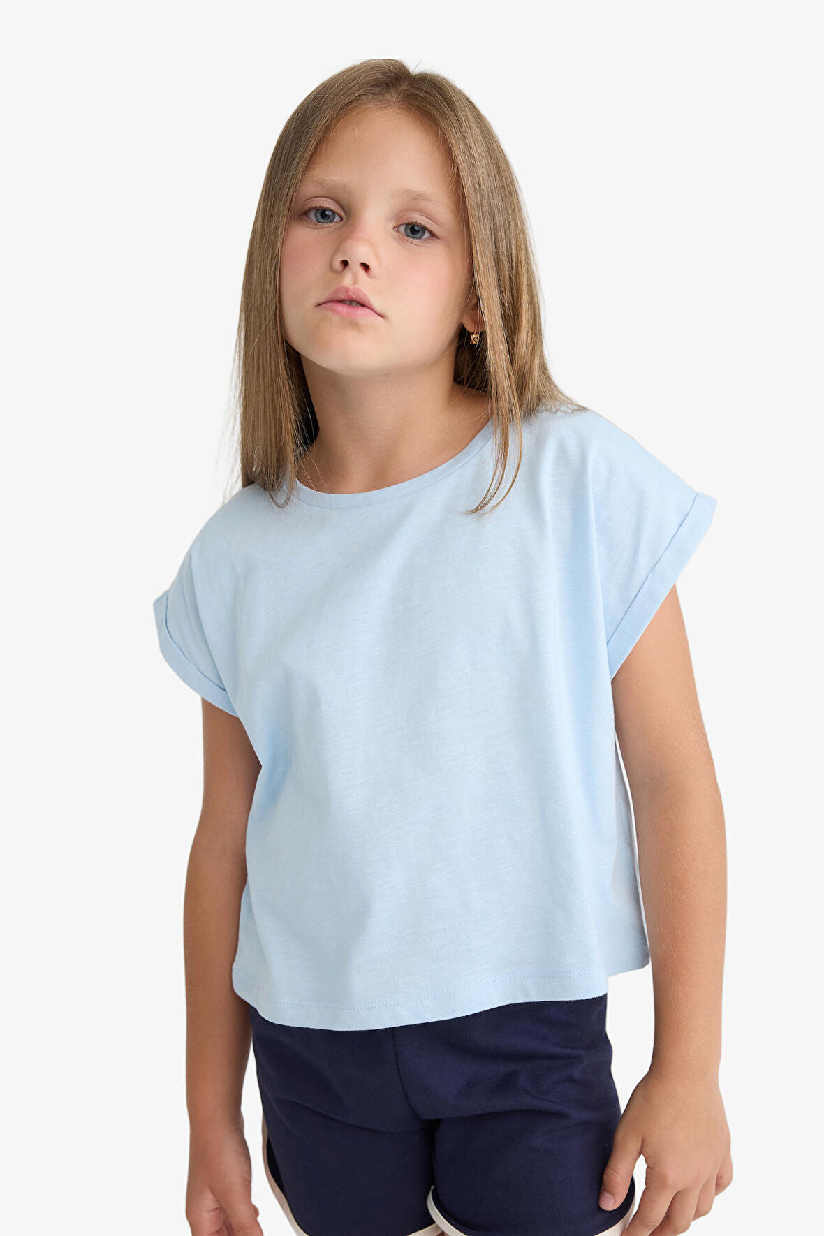 DeFacto Kız Çocuk Boxy Fit Bisiklet Yaka Basic Düz Kısa Kollu Tişört C4511A825SMBE343