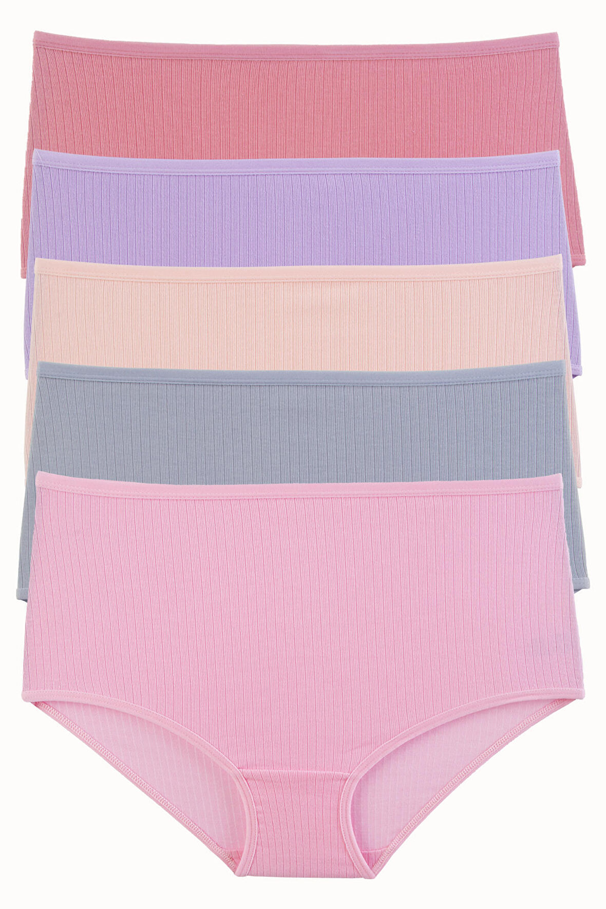 Kadın Külot 5 li Paket Yüksek Bel Likralı Fitilli Pamuklu Kaşkorse Ribana LİLA