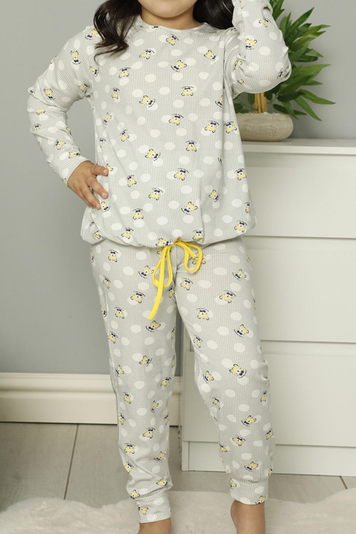 Kız Çocuk Uzun Kollu Pijama Takımı Pamuklu Likralı EKRU