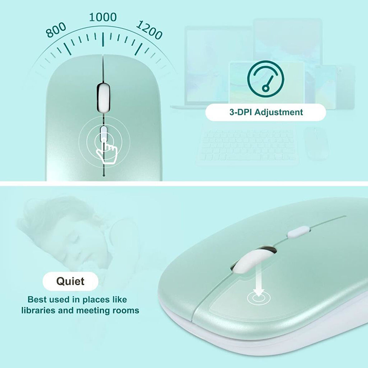 Lenovo Tab M7 TB-7305F 7" Uyumlu Kablosuz Bluetooth Pilli Optik Mouse - Yeşil