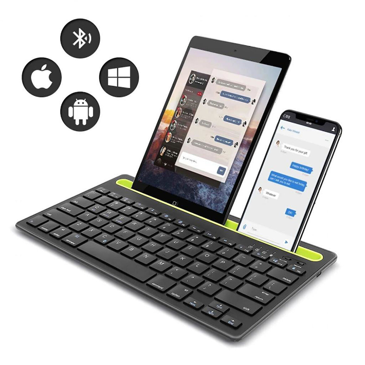 Honor Pad X8 10.1" Uyumlu Kablosuz Bluetooth Şarj Edilebilir Tablet Telefon Standlı Klavye - Yeşil