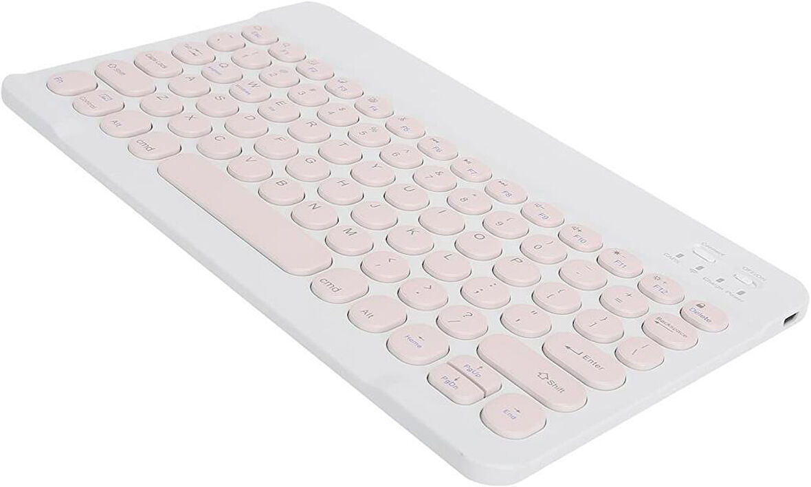 NPO SSA MID8017TB 8" Uyumlu Kablosuz Bluetooth Şarj Edilebilir Yuvarlak Tuşlu Klavye - Pembe