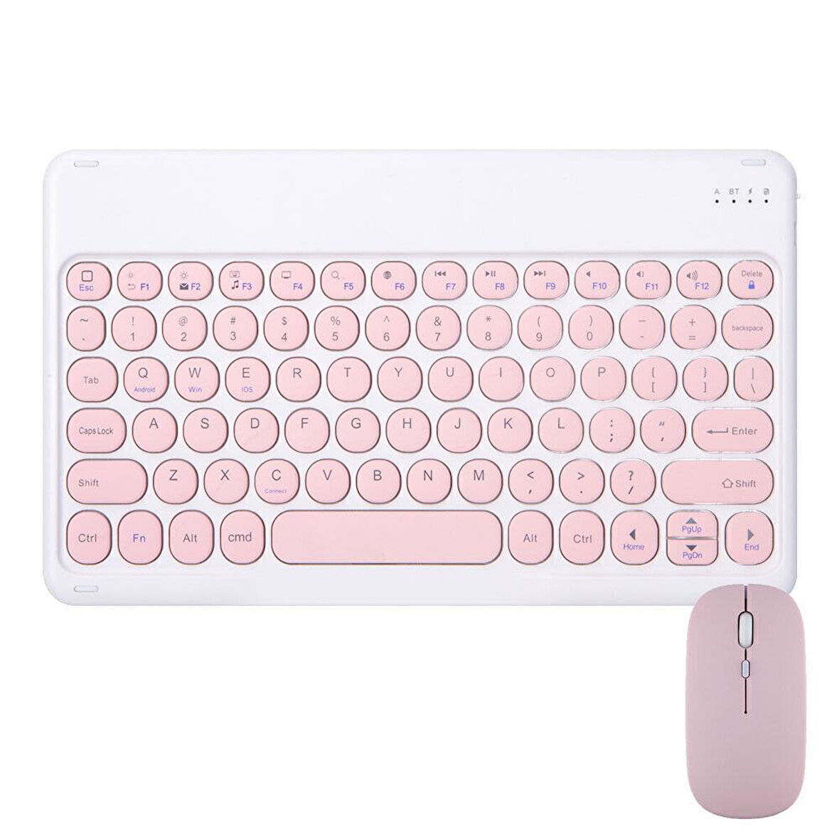 Apple iPad Pro 10. Nesil 10.9" Uyumlu Kablosuz Bluetooth Şarj Edilebilir Yuvarlak Tuşlu Klavye Mouse Seti - Pembe