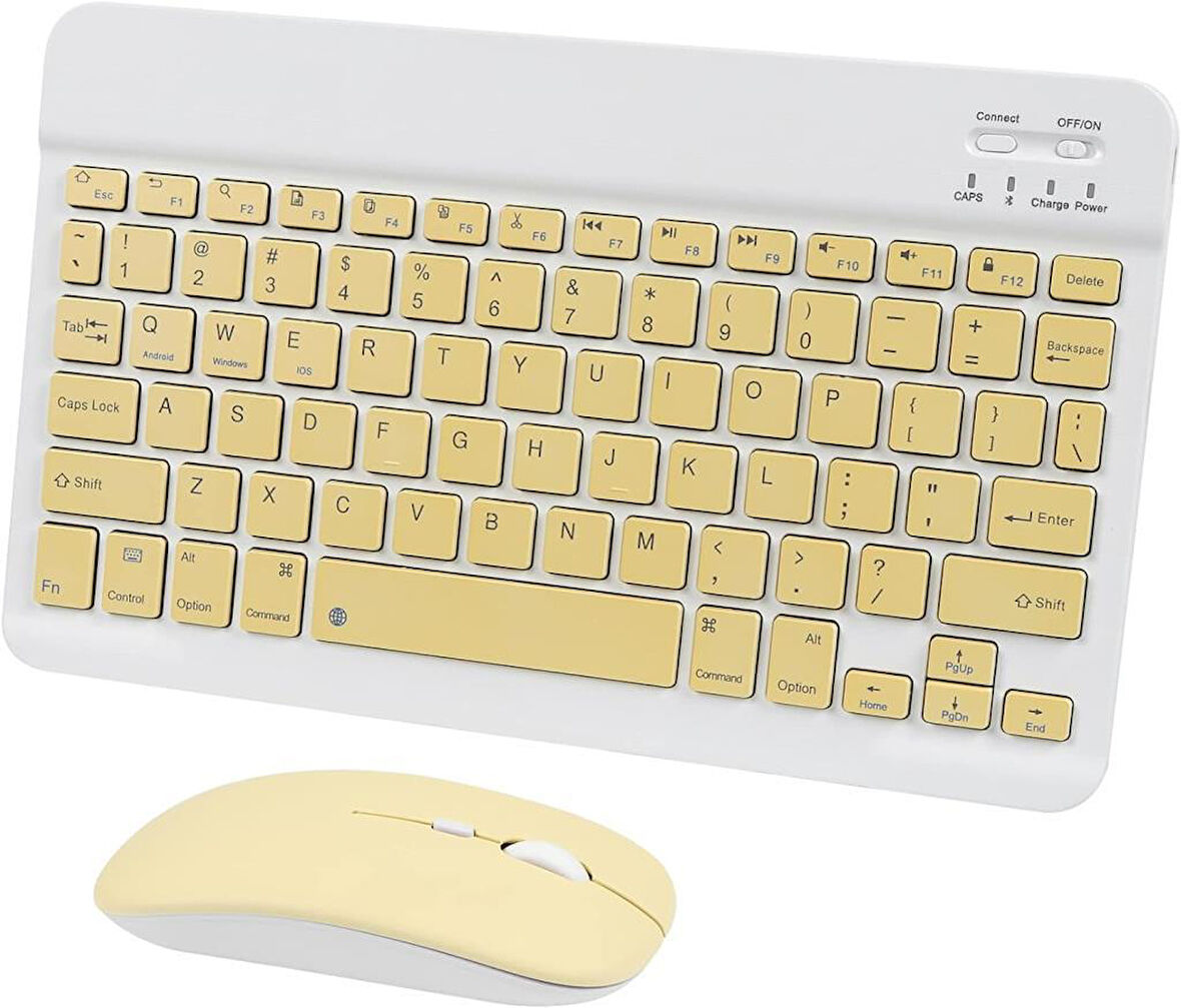 Reeder M10 Plus 9.7" Uyumlu Kablosuz Bluetooth Şarj Edilebilir Klavye Mouse Seti - Sarı
